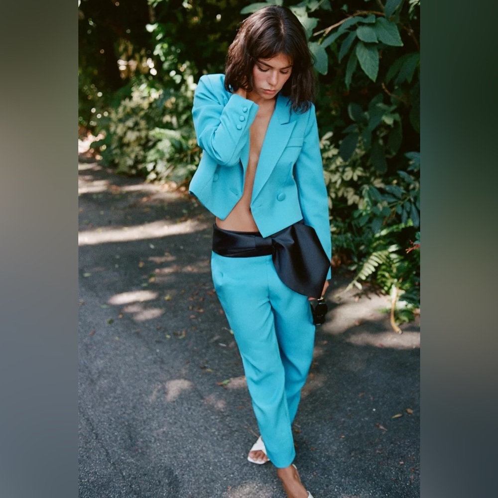 Bow Detail Crop Blazer Set